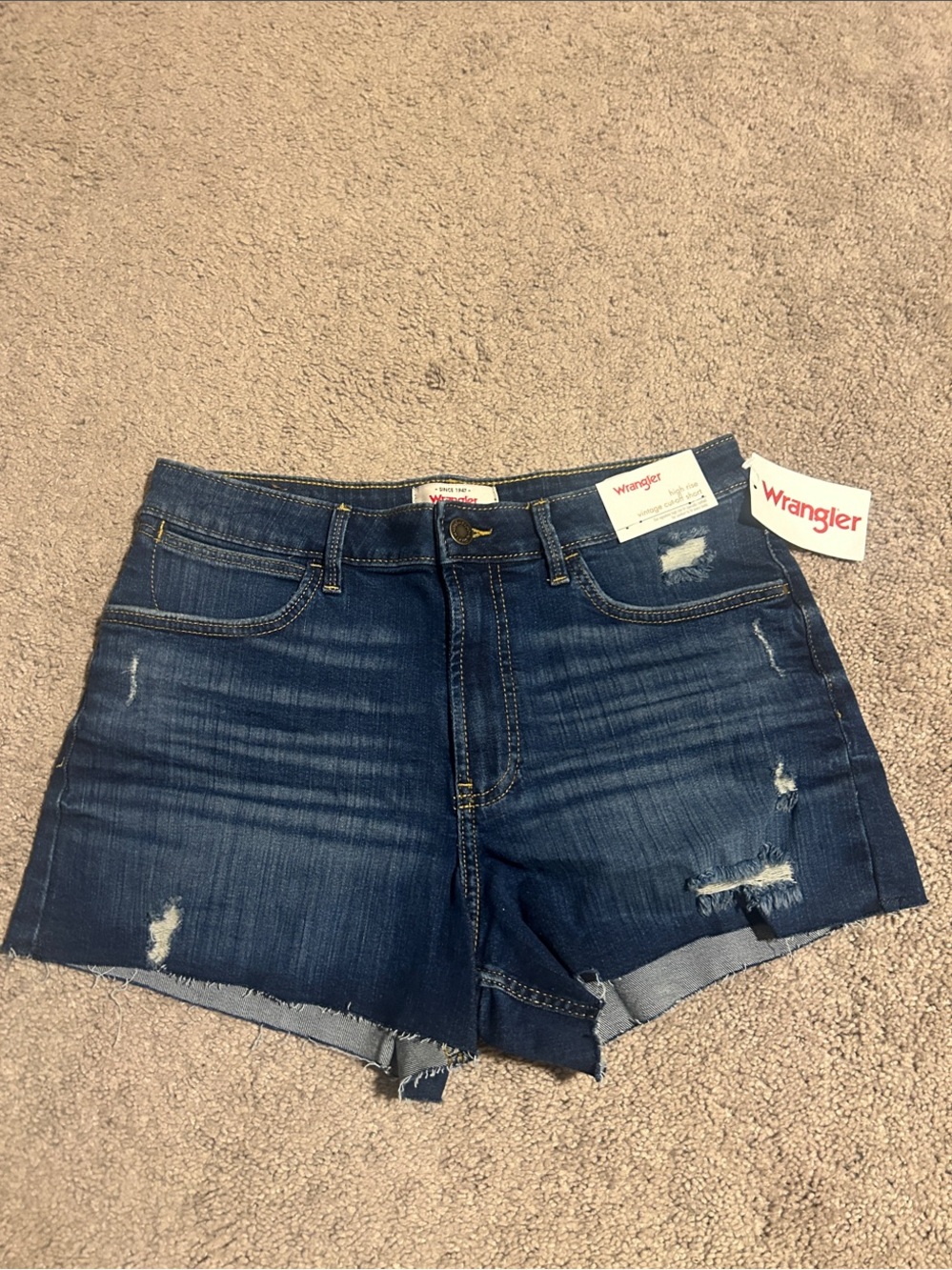 Wrangler Women's Dark Blue Distressed Denim Cutoff Shorts